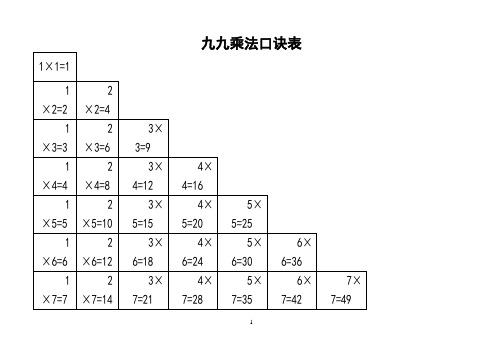 九九乘法口诀表(清晰打印版)