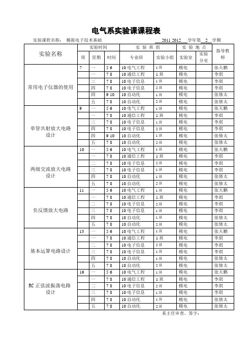 12实验课课程表(模电)