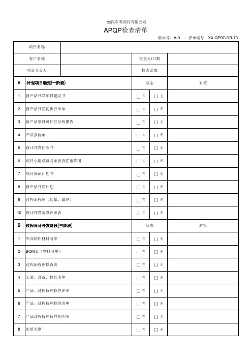 APQP检查清单