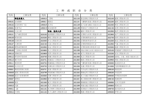 企业在岗职工工资调查表(工种或职业分类代码栏)