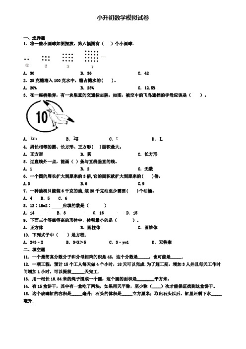 《试卷合集5份》山东省滨州市2022数学小升初达标测试模拟试题