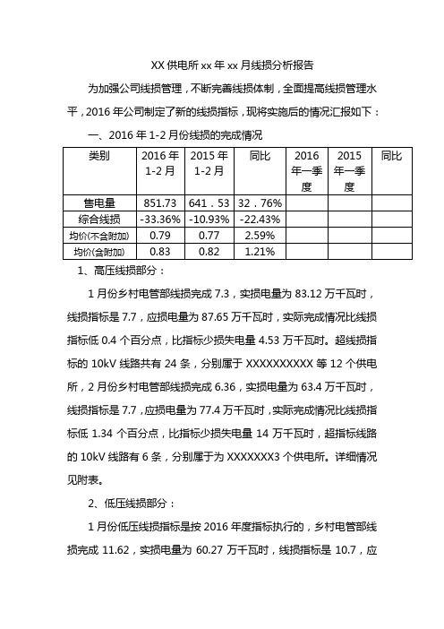 XX供电所xx年xx月线损分析报告