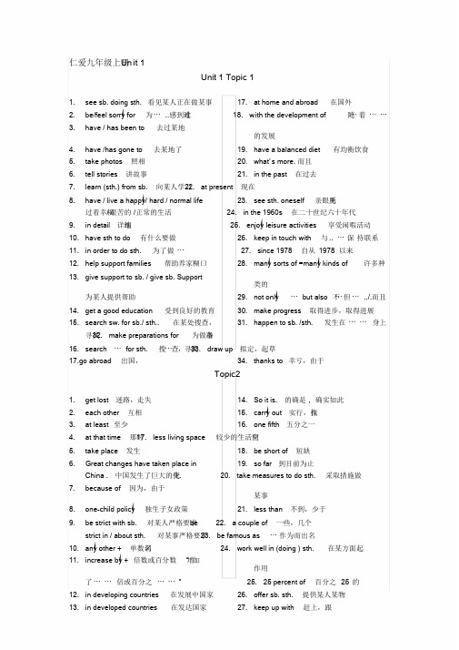 仁爱英语九年级上册Unit1短语总结