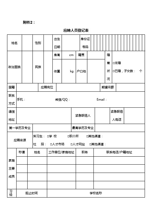 应聘人员登记表(通用)