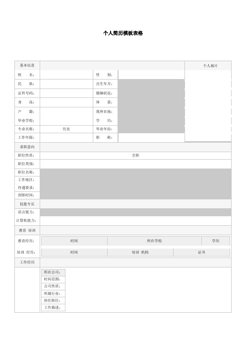 个人简历模板表格