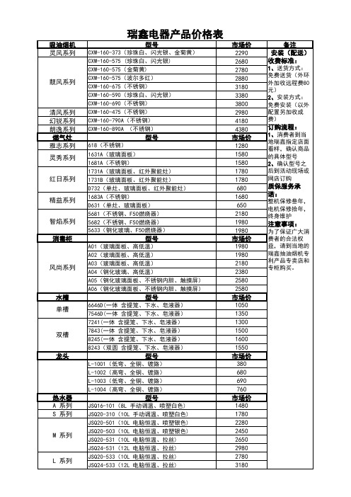 瑞鑫烟机价格表