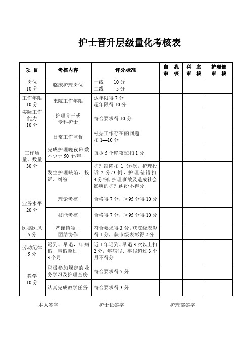 (完整word版)护士晋升层级量化考核表