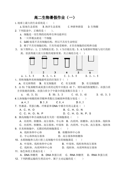 高二生物暑假作业