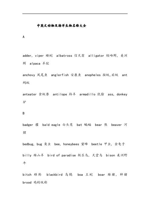 中英文动物海洋生物名称大全