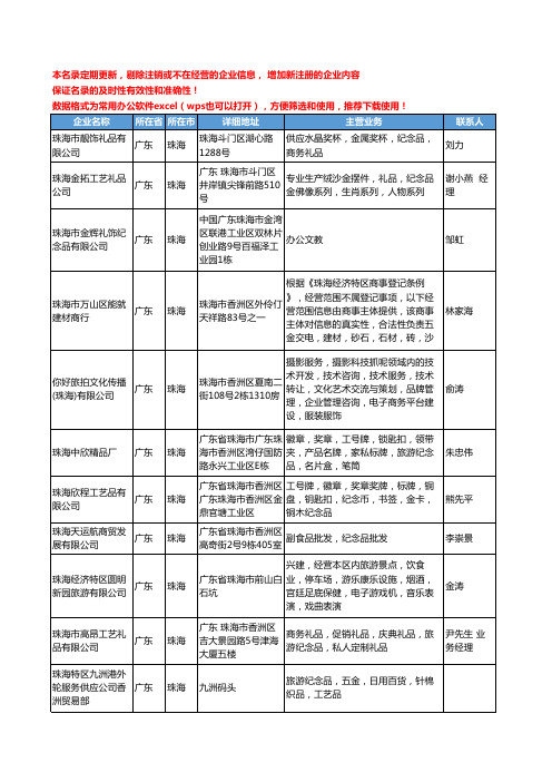 2020新版广东省珠海纪念品工商企业公司名录名单黄页大全27家