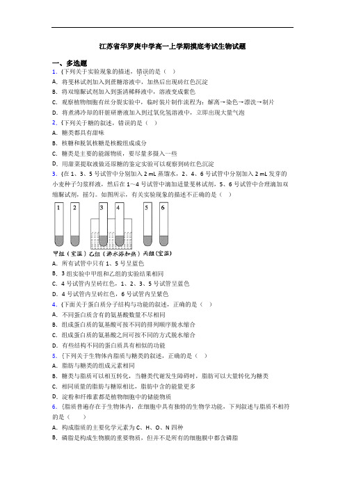 江苏省华罗庚中学高一上学期摸底考试生物试题