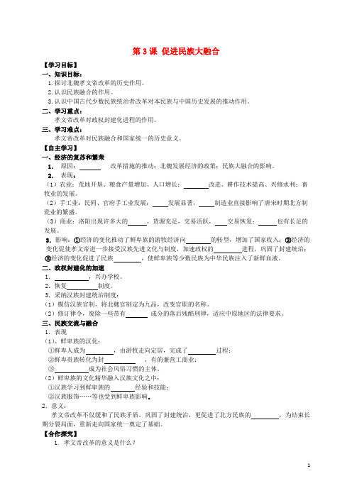 2013年高中历史 第3单元 第3课 促进民族大融合导学案(学生版) 新人教版选修1