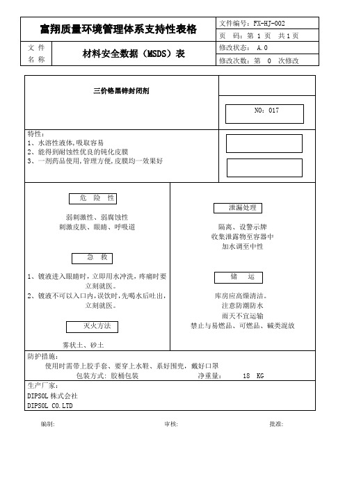 三价铬黑锌封闭剂 MSDS