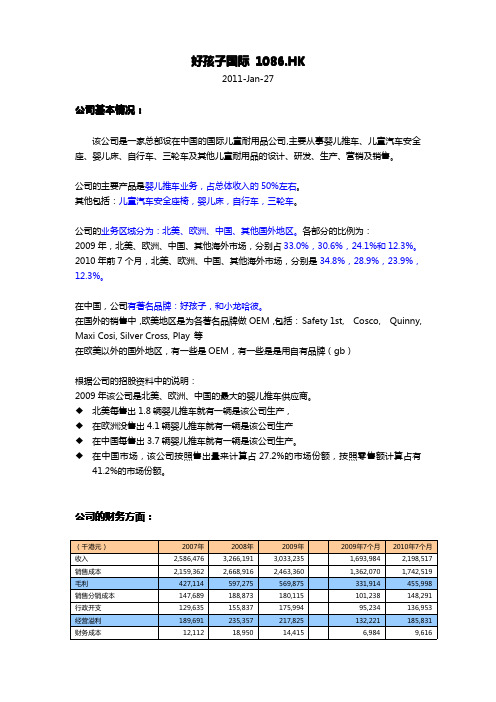 投资分析 ： 好孩子国际(1086)