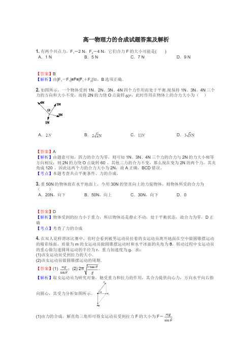 高一物理力的合成试题答案及解析
