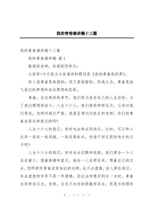 我的青春演讲稿十三篇