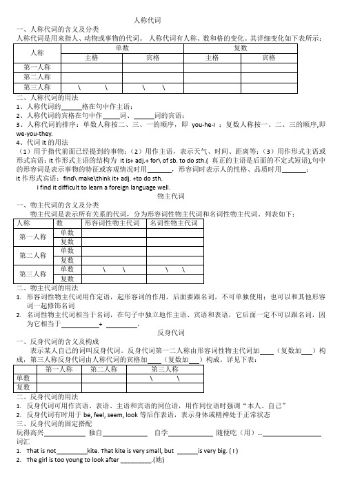 冀教版七年级英语 人称代词  习题