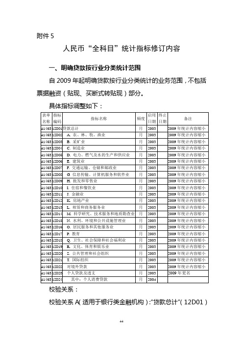 人民币“全科目”统计指标修订内容