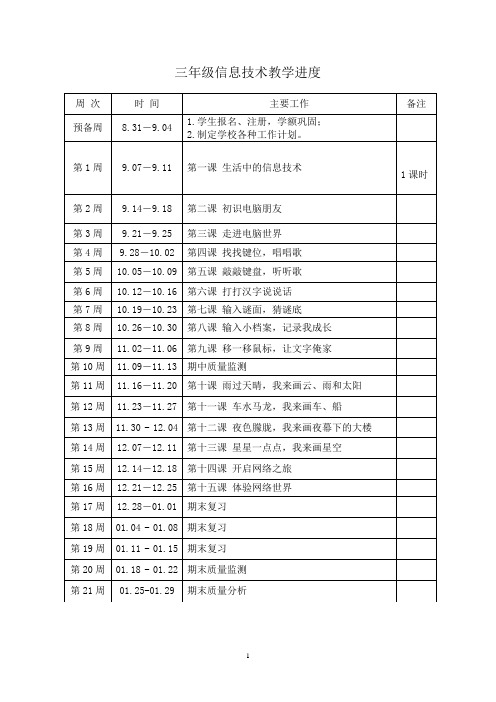 三年级上册信息技术教学进度