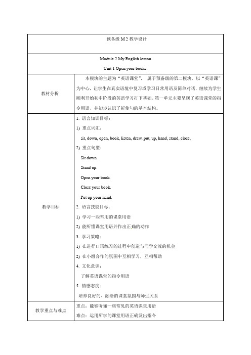 Starter Module 2Unit 1教案-外研版七年级英语上册