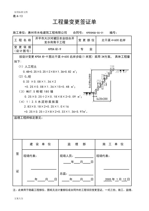 工程量变更签证单(例)