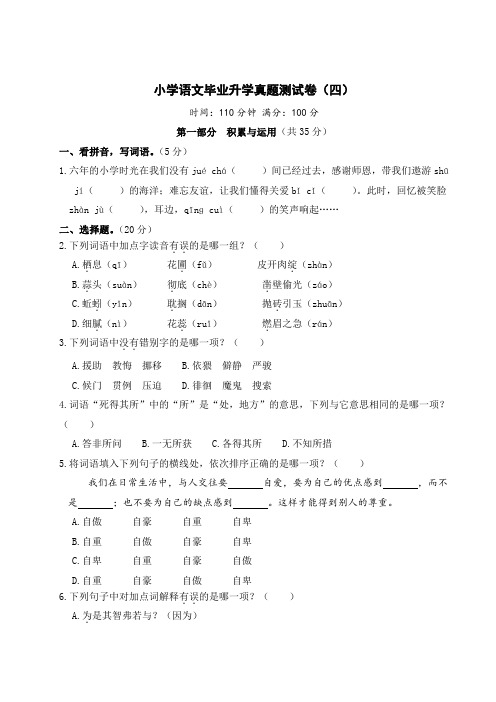 小学语文毕业升学真题测试卷(四)