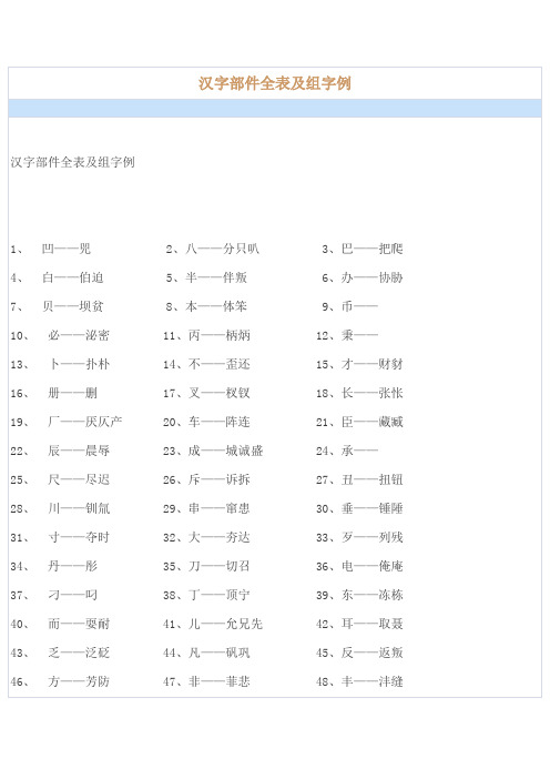 汉字部件全表及组字例