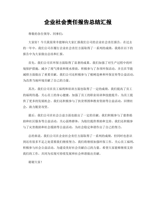 企业社会责任报告总结汇报