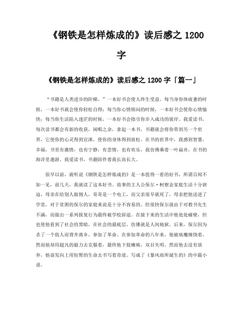 《钢铁是怎样炼成的》读后感之1200字