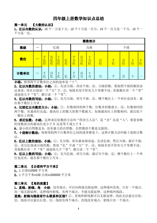 人教版小学数学四年级上册_各单元知识点小结