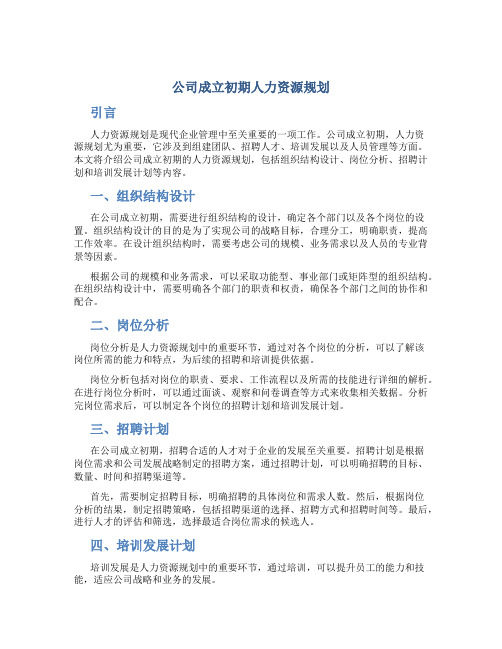 公司成立初期人力资源规划