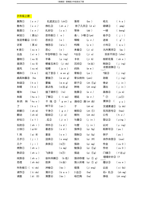 (统编版)部编版小学语文六年级上多音字