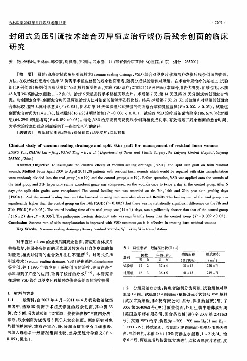 封闭式负压引流技术结合刃厚植皮治疗烧伤后残余创面的临床研究