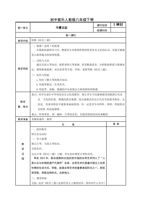 人教版八年级下册音乐全册教案(教学设计)