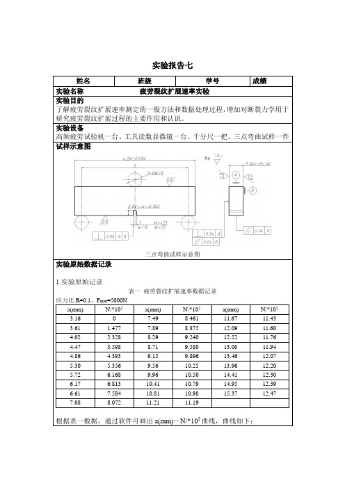 西安交通大学材料力学性能实验报告-疲劳裂纹扩展速率