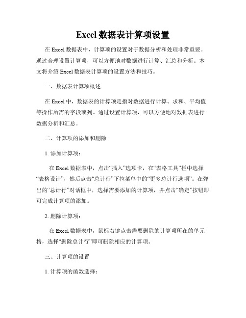 Excel数据表计算项设置