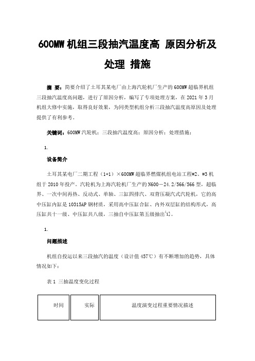 600MW机组三段抽汽温度高原因分析及处理措施