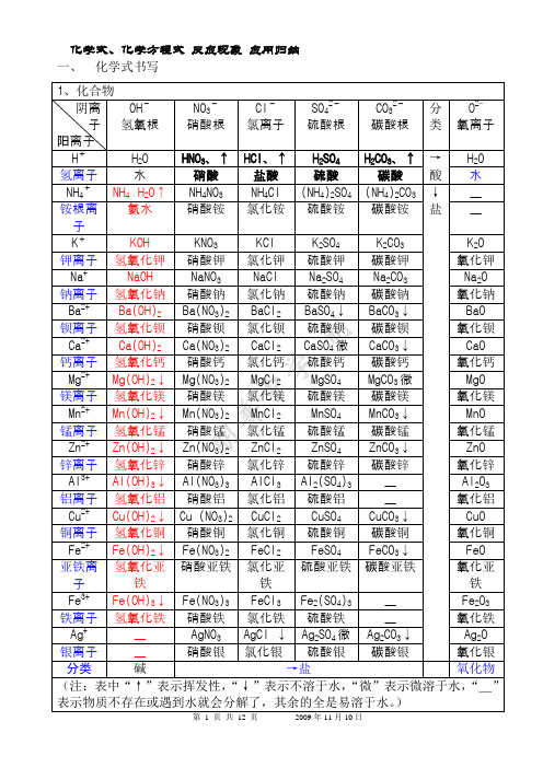 初中化学《化学式、化学方程式和反应现象归纳大全》