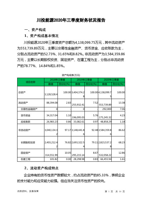 川投能源2020年三季度财务状况报告