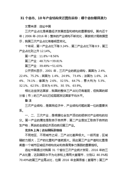 31个省市、10年产业结构变迁图告诉你：哪个省份最具潜力