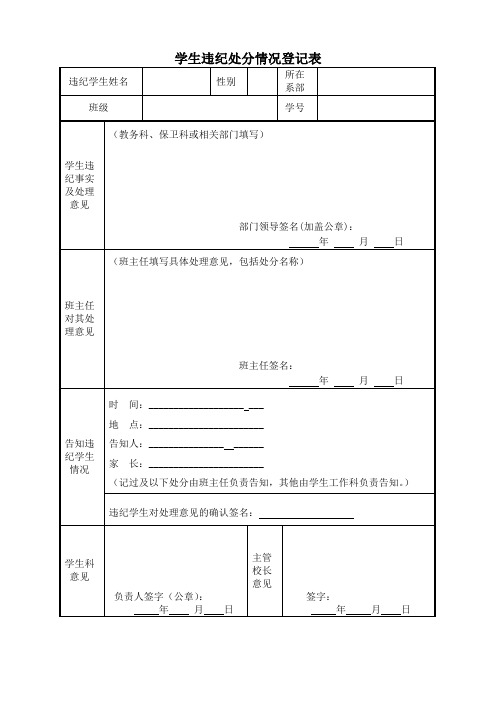 学生违纪处分情况登记表