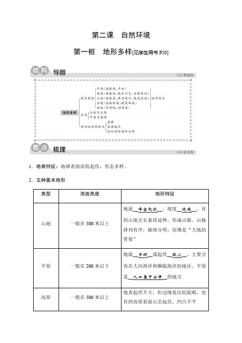 2019秋人教版历史与社会七年级上册同步测试试题:第二单元第二课自然环境第一框 地形多样