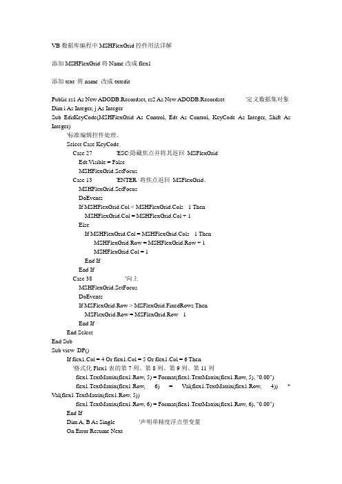 VB数据库编程中MSHFlexGrid控件用法详解