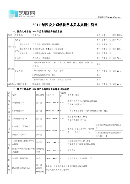 2014年西安文理学院艺术美术类招生简章