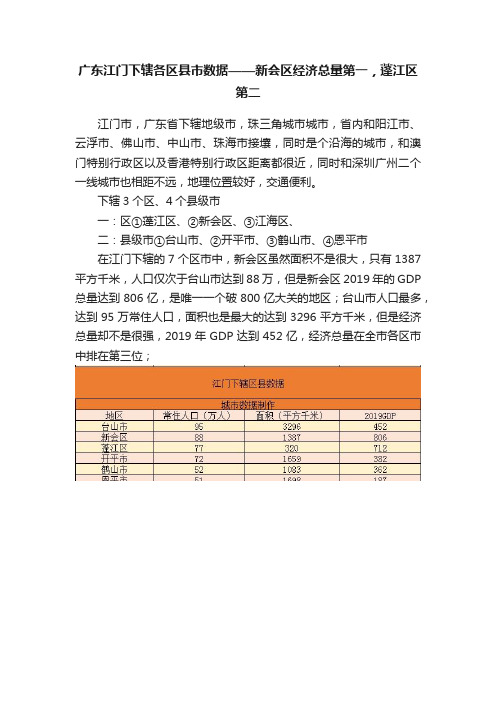 广东江门下辖各区县市数据——新会区经济总量第一，蓬江区第二