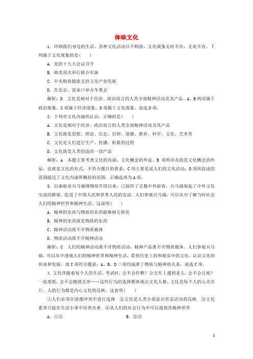 2017_2018学年高中政治第一课文化与社会第一框体味文化课时作业新人教版必修3