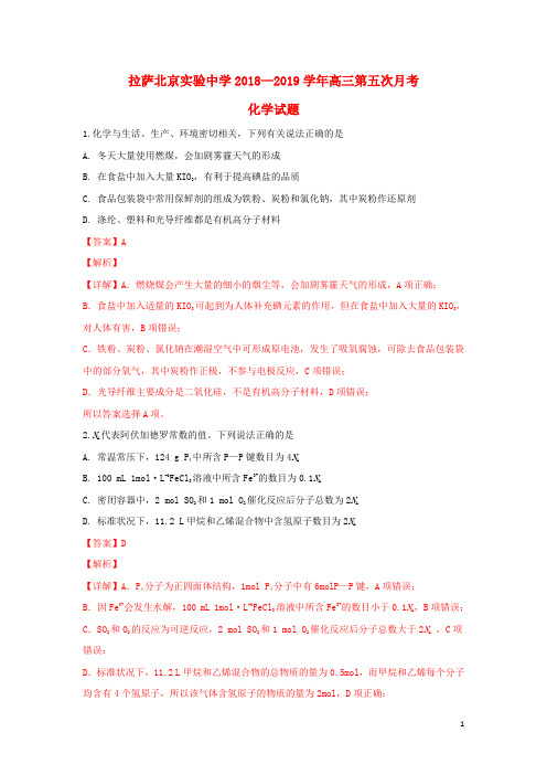西藏拉萨北京实验中学2019届高三化学第五次月考试题(含解析)