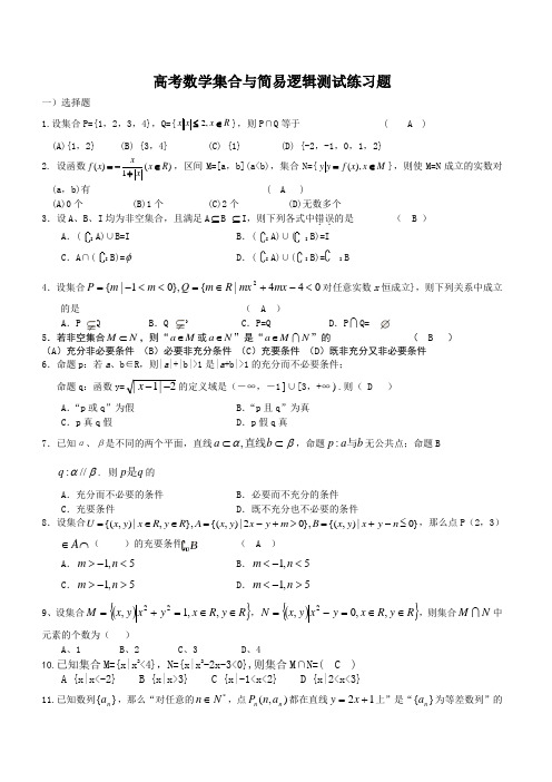 高考数学集合与简易逻辑测试练习题