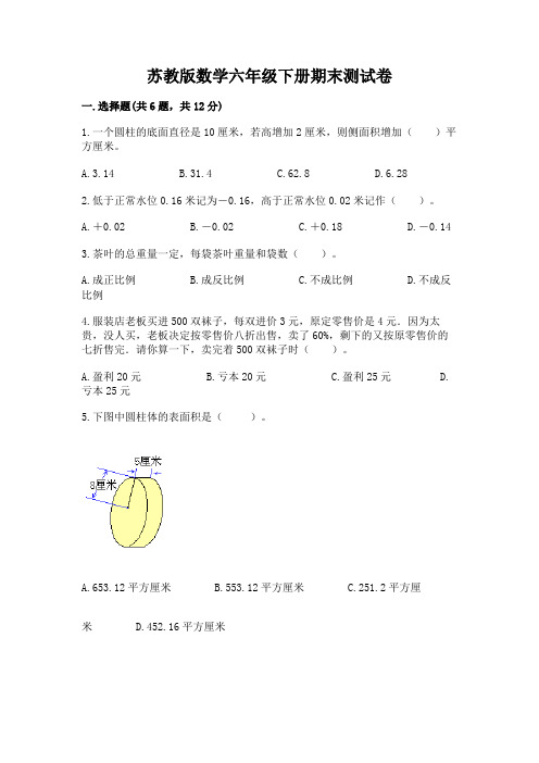 苏教版数学六年级下册期末测试卷及参考答案(综合卷)