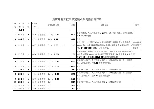 煤矿井巷工程概算定额系数调整说明实例